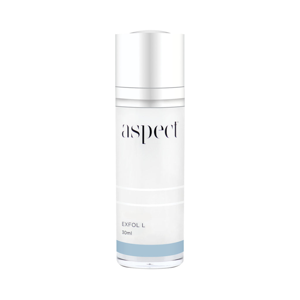 Aspect Skincare Exfol L in light grey container in front of white background