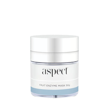 aspect skincare fruit enzyme mask in light grey container with white lid in front of white background