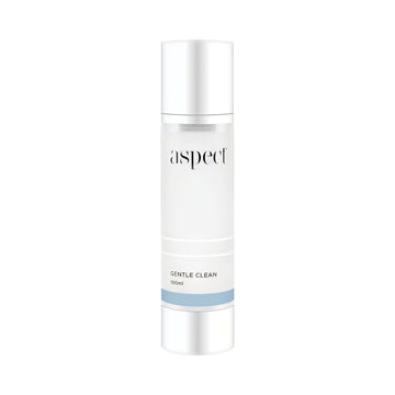 Aspect skincare gentle clean in light grey container with white lid in front of white background