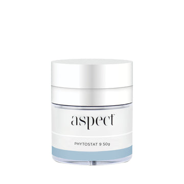 Aspect Skincare Phytostat 9 in light grey container with silver lid in front of white background