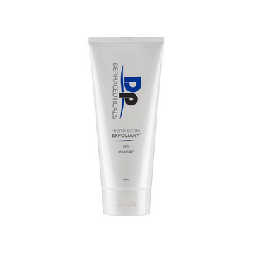 DP Dermaceuticals Micro Derm exfoliant in white container in front of white background