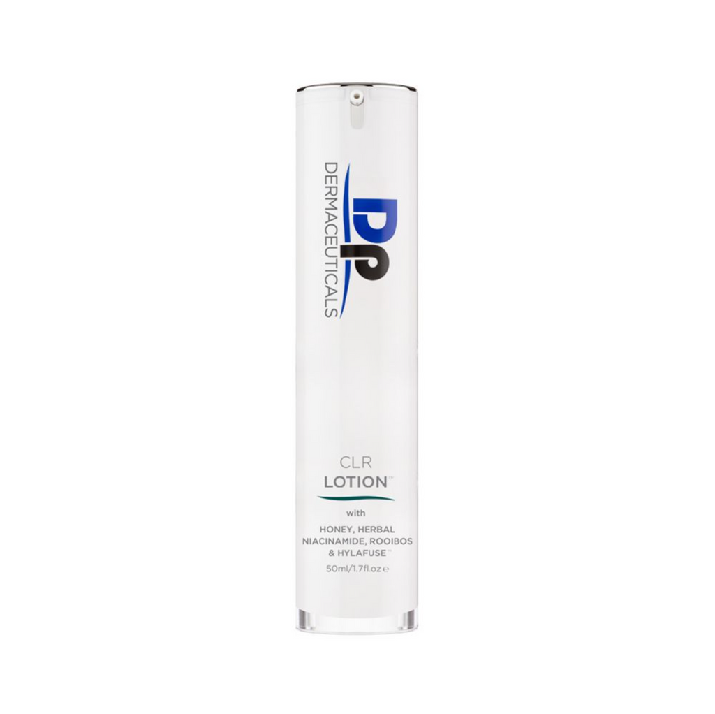 DP Dermaceuticals CLR Lotion in a white container in front of a white background